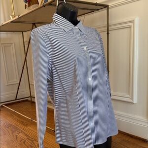 Talbots Black and White Striped Button Down Shirt